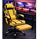 Дизайнерське геймерське крісло до 130 кг з масажною подушкою, підніжкою ThroneX жовте з чорним PVC 001