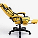 Дизайнерське геймерське крісло до 130 кг з масажною подушкою, підніжкою ThroneX жовте з чорним PVC 001