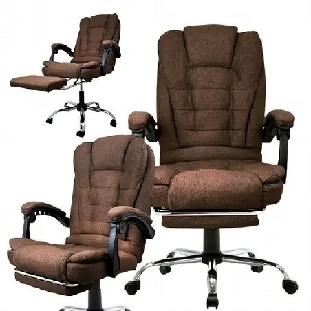 Офісне крісло до 130 кг з масажною подушкою та підставкою для ніг BOSS KO22 Premium коричневе з тканини