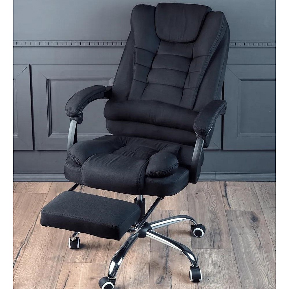 Офісне крісло до 130 кг з підніжкою BOSS KO22 VIP Чорне з тканини - для людей похилого віку, що цінують комфорт