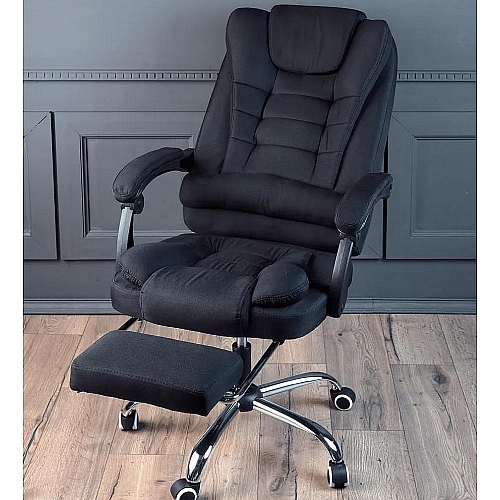 Офісне крісло до 130 кг з підніжкою BOSS KO22 VIP Чорне з тканини - для людей похилого віку, що цінують комфорт