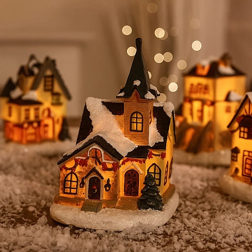 Різдвяний декоративний набір "Будиночки" Melinera 5 шт на батарейках, LED, таймер, білі будиночки