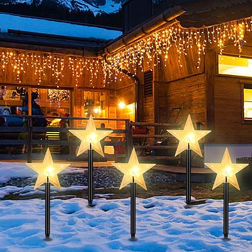 Садові світильники зі зірками 5шт. LED, таймер 6 годин, теплий білий