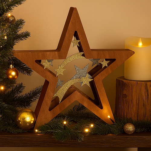 Новорічна декоративна Різдвяна зірка 35 см на батарейках LightZone, таймер, теплий білий