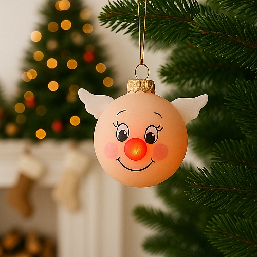 Декоративна ялинкова іграшка-куля Янгол з миготливим носом Light Zone