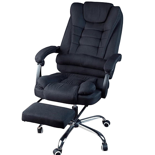 Офісне крісло до 130 кг з підставкою для ніг BOSS KO22 VIP Чорне з тканини