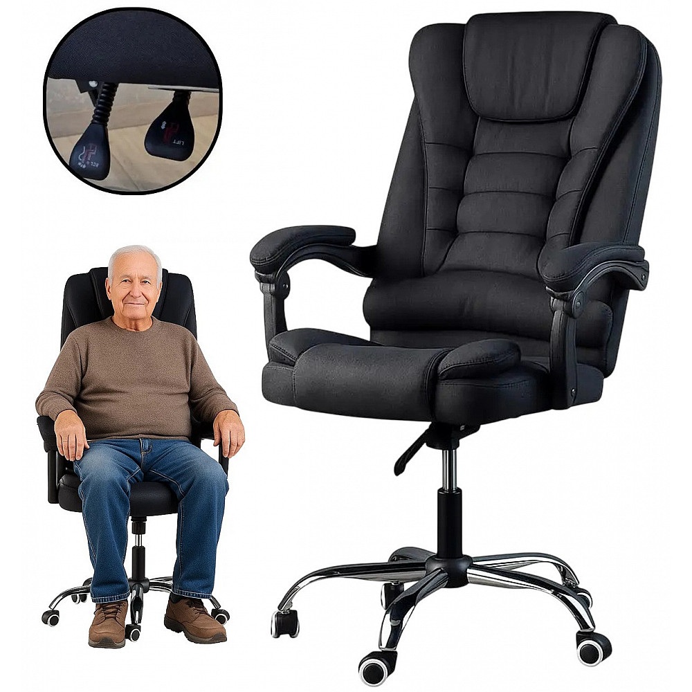 Офісне крісло з тканини до 110 кг BOSS KO22 Чорне комфортне, ергономічне для людей похилого віку, що цінують комфорт