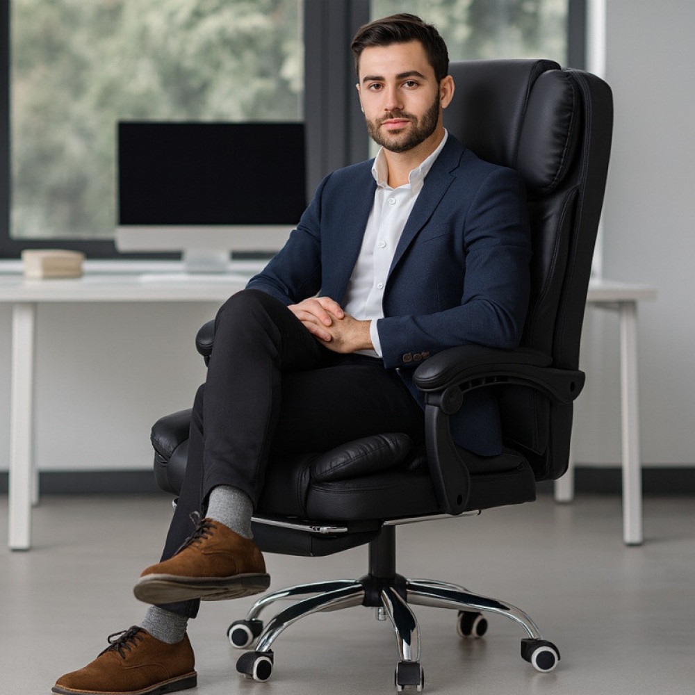 Офісне крісло до 150 кг з масажною подушкою та підставкою для ніг Master Prestige KO42CZ Premium Чорне