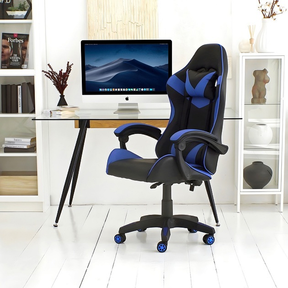 Геймерське крісло ергономічне з подушкою ProGame синє