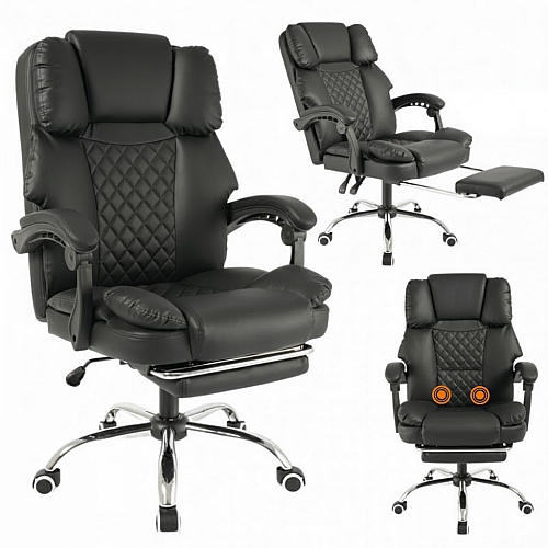 Офісне крісло до 150 кг з масажною подушкою та підставкою для ніг Master Prestige KO42CZ Premium Чорне