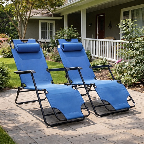 Комплект шезлонг-лежак Axeon 2 шт, до 120 кг, синій, розкладний