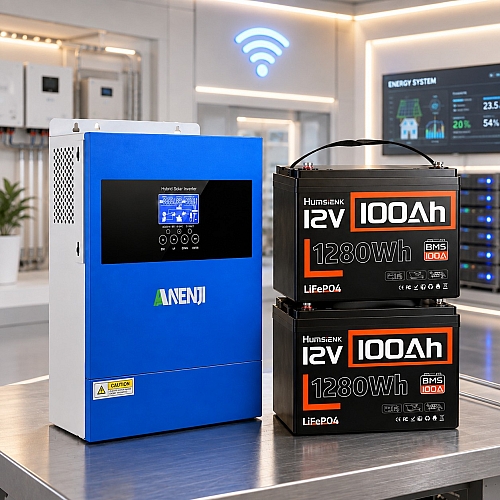 4,2 кВт LiFePO4 Комплект резервного живлення Інвертор Anenji WiFi + 2 акумулятора 12V 100Ah Humsienk з BMS для квартири, будинку