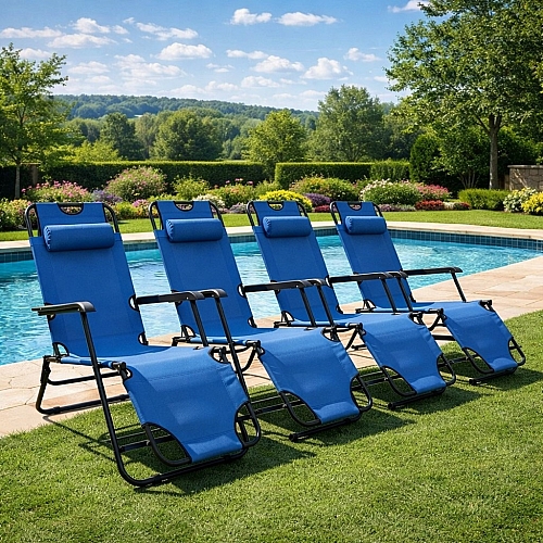 Комплект шезлонг-лежак Axeon 4 шт, до 120 кг, синій, розкладний