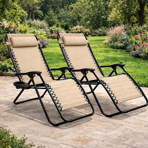 Комплект шезлонг-лежак з підстаканником Axeon 2 шт., бежевий, складний з текстилену