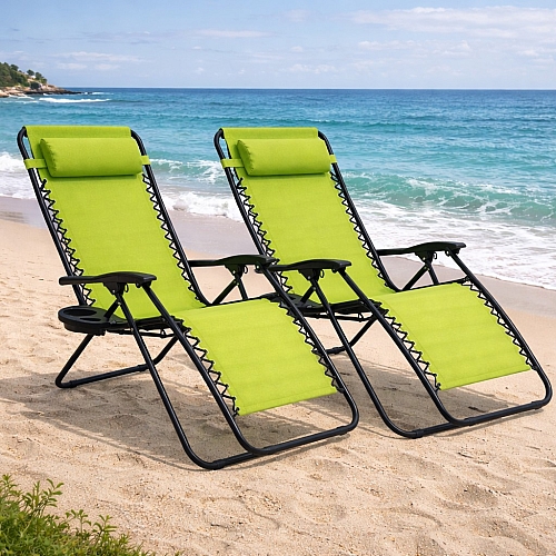 Комплект шезлонг-лежак з підстаканником Axeon 2 шт., lime green, складний з текстилену