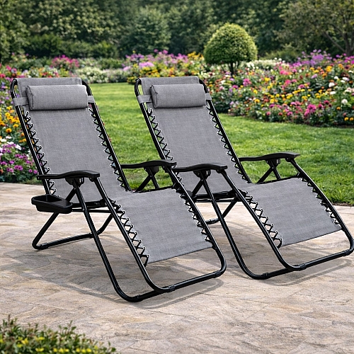 Комплект шезлонг-лежак з підстаканником Axeon 2 шт., сірий, складний з текстилену