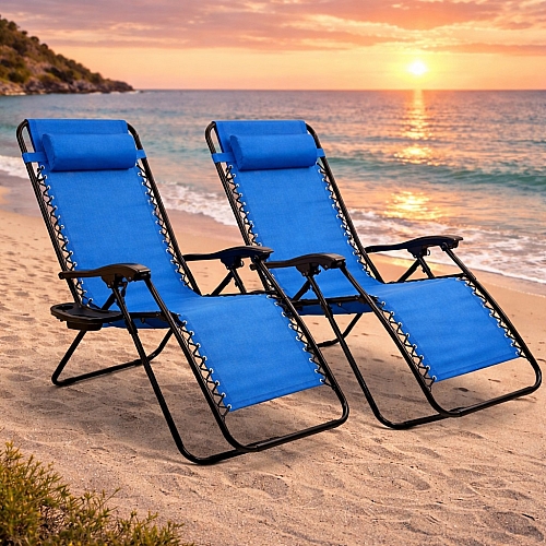 Комплект шезлонг-лежак з підстаканником Axeon 2 шт., синій, складний з текстилену