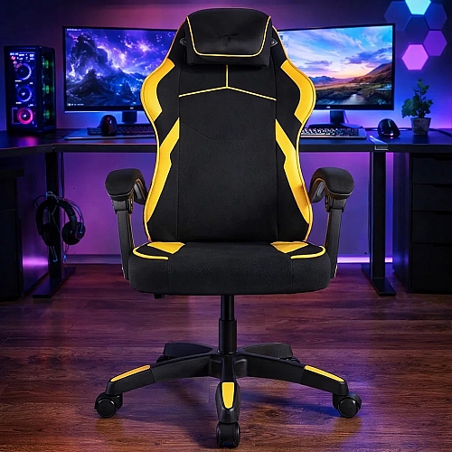 Комп'ютерне ігрове крісло Vector (Тканина) Чорно-жовте, геймерське крісло KO48CZE