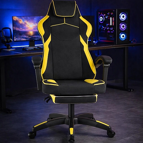 Геймерське крісло Vector KO48CZE (Green/Black) Тканинне з підніжкою чорно-жовте