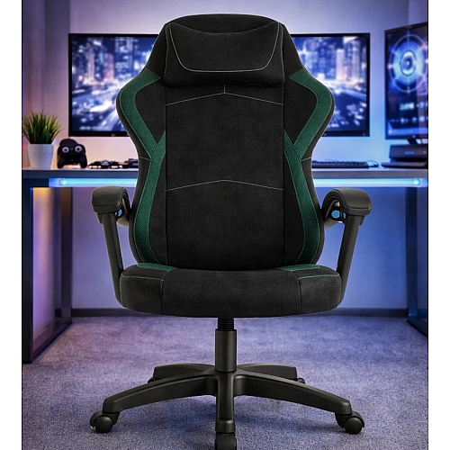 Комп'ютерне крісло Vector з тканинною оббивкою (KO48CZE), чорно-зелене ігрове крісло