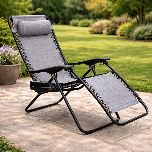 Шезлонг-лежак з підстаканником Axeon, сірий, складний з текстилену