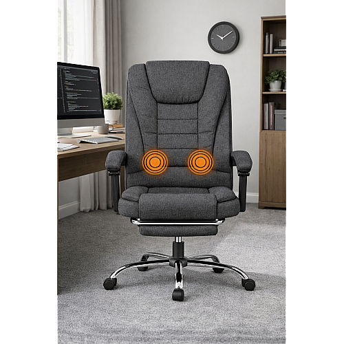 Офісне крісло BOSS KO22 Premium з масажем, тканинне, сіре, до 130 кг, з підставкою для ніг