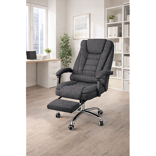 Офісне крісло BOSS KO22 VIP, тканинне, темно-сіре, з висувною підставкою для ніг, до 130 кг